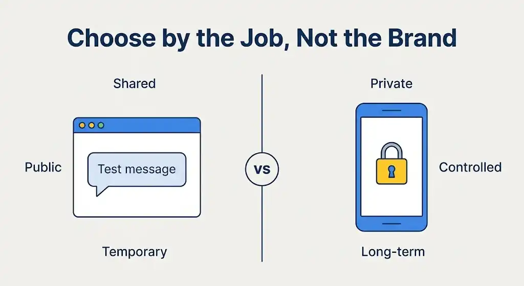 Public SMS Inbox or Private Number App? Choose by the Job, Not the Brand